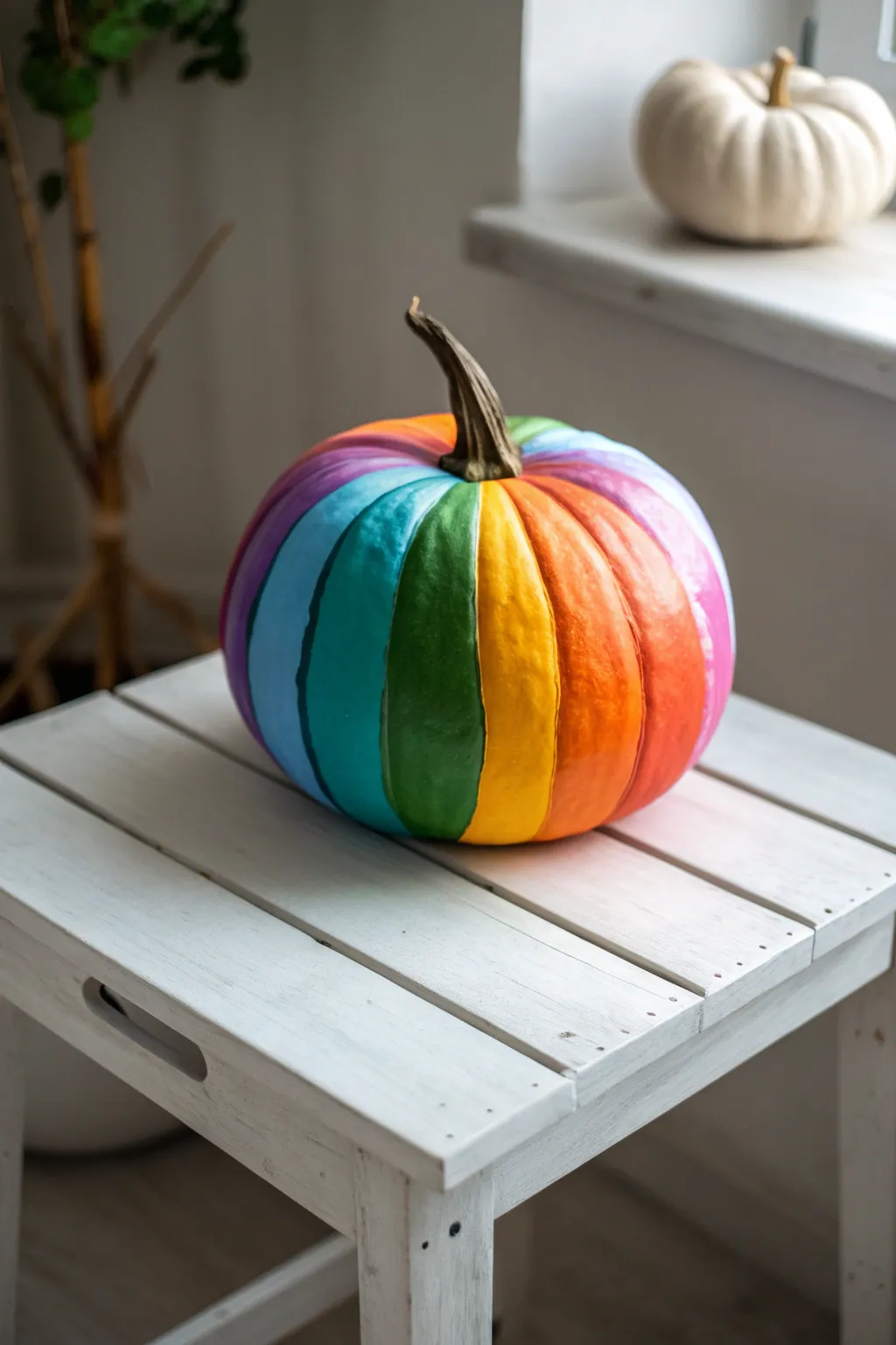 Bring a rainbow of joy to your baby's world with this stunningly painted pumpkin.