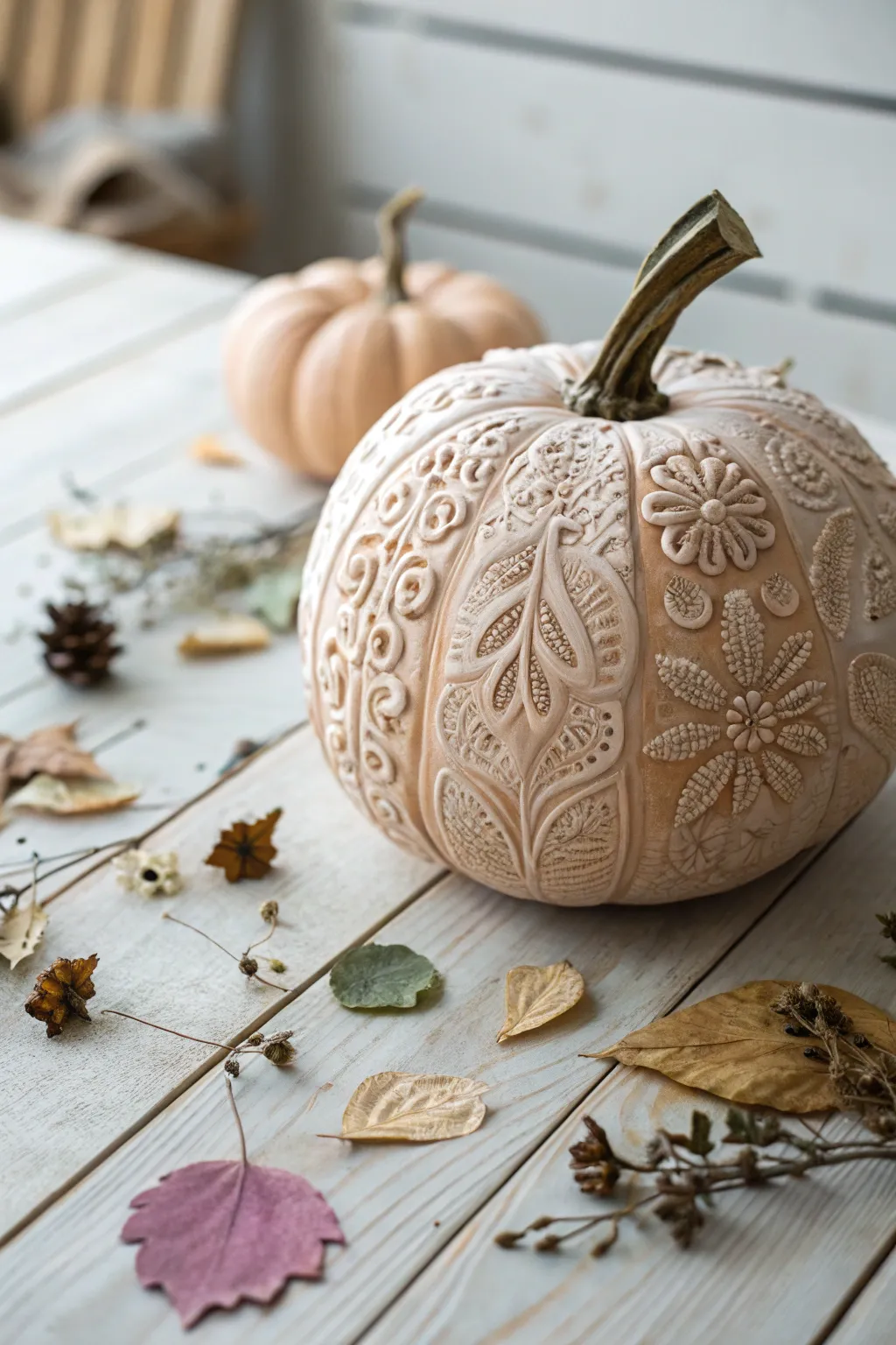 Elevate your pumpkin painting with stunning 3D textures for a touch of artistry and elegance.