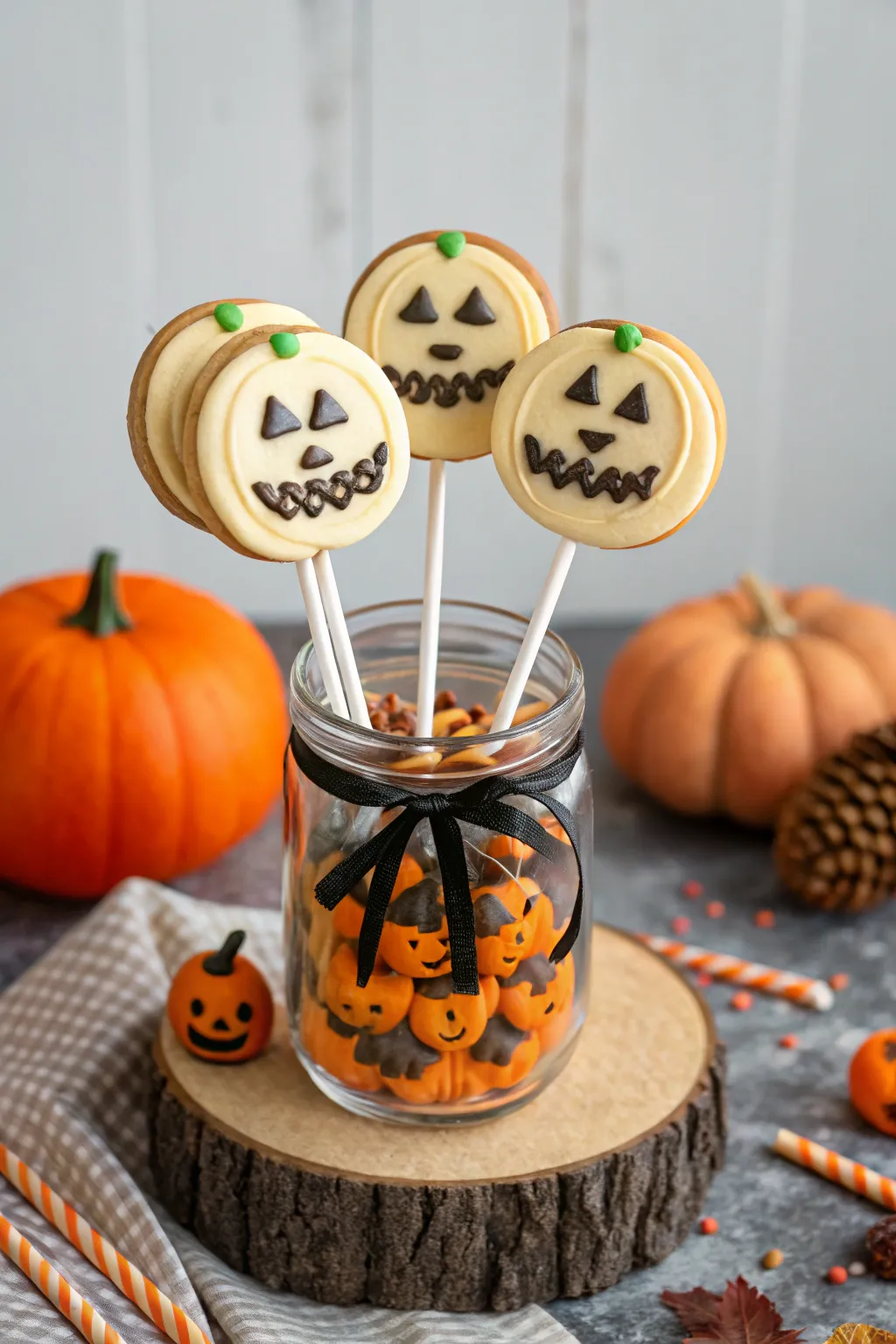 Fun and festive pumpkin cookie pops perfect for kids.