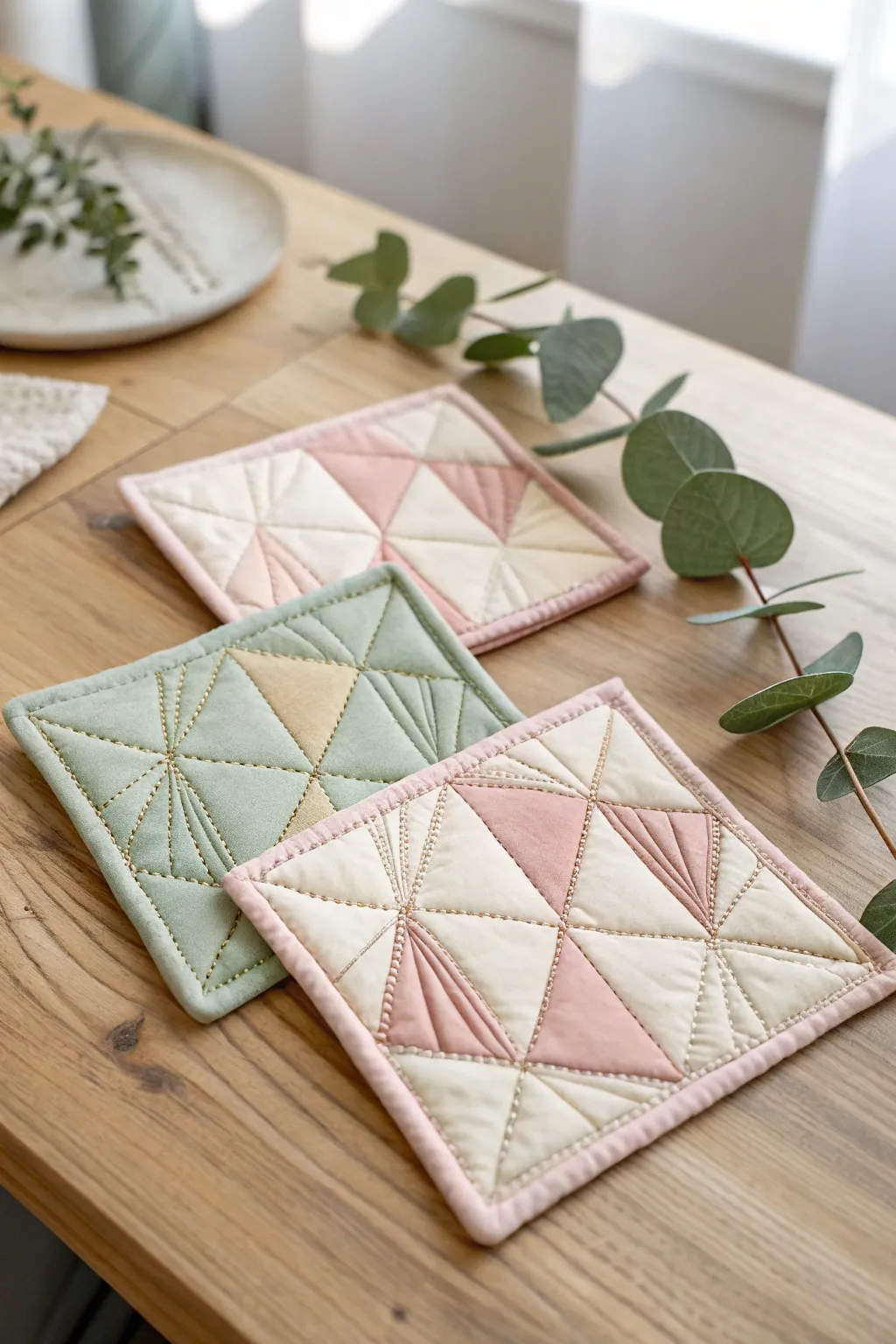 Add a touch of handcrafted charm to any table with these beautifully quilted coasters.