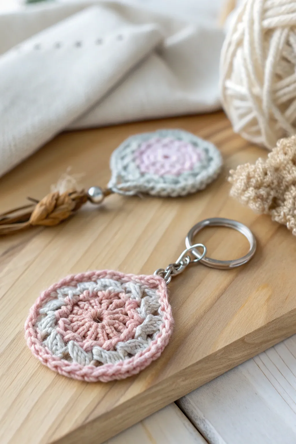 Embrace simplicity and sentiment with a handcrafted crochet key chain, a perfect little gesture of kindness. #CrochetKindness #MinimalistCraft