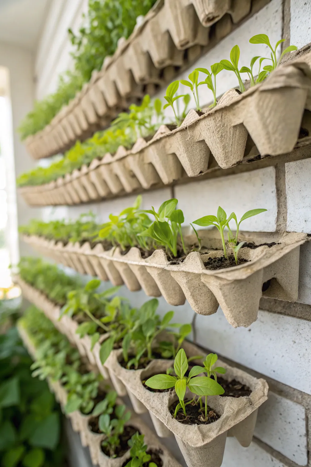 Transform your space with a touch of green elegance: an eco-friendly egg carton wall garden.