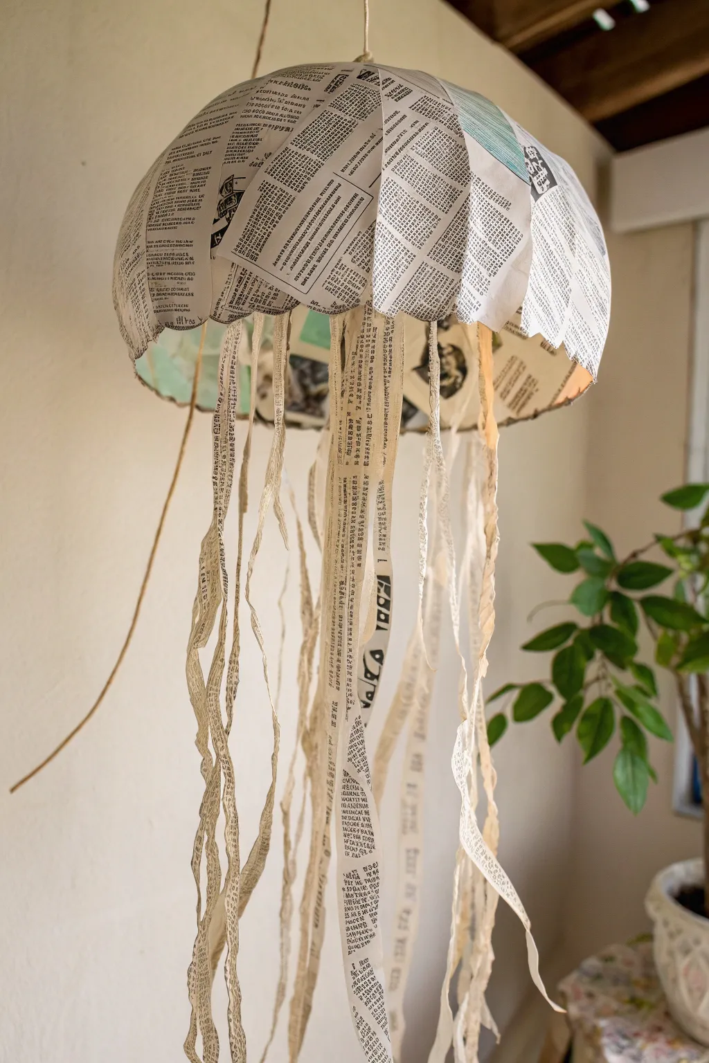 Transform yesterday's news into today's whimsical art with these charming newspaper jellyfish.