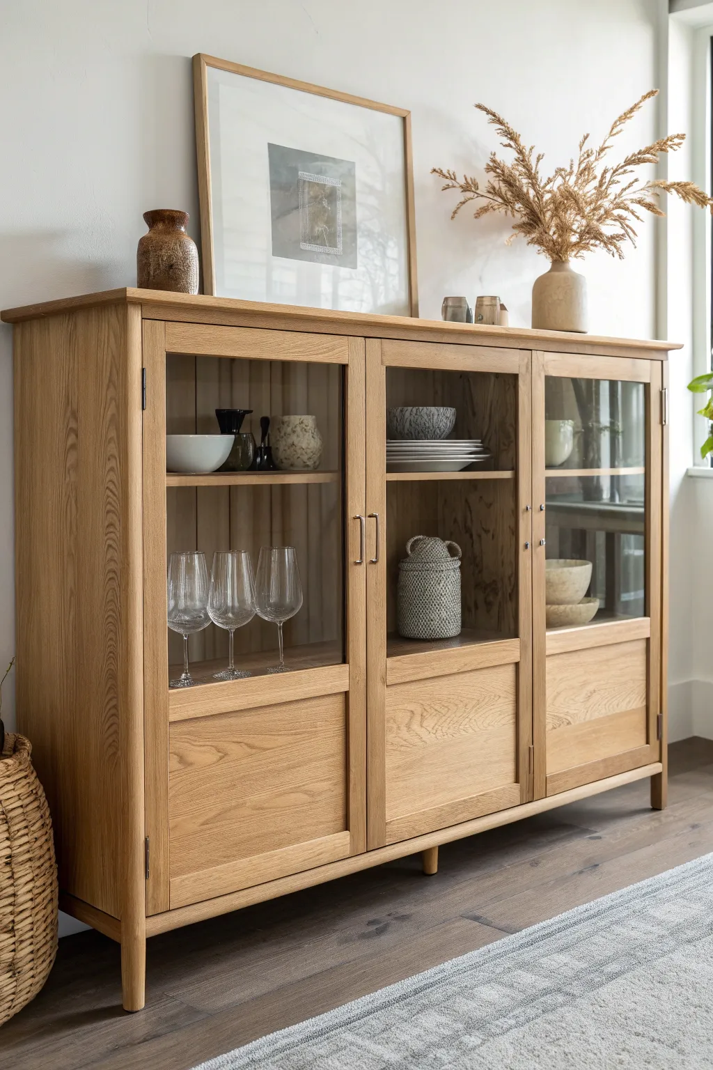 Transform your buffet with elegant glass inserts for a fresh, airy look.
