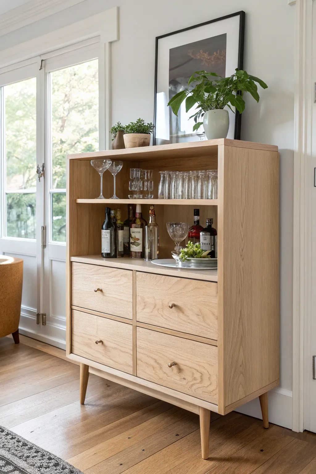 Transform your dresser into a stylish bar cart and become the talk of the party with this chic, minimalist upgrade!