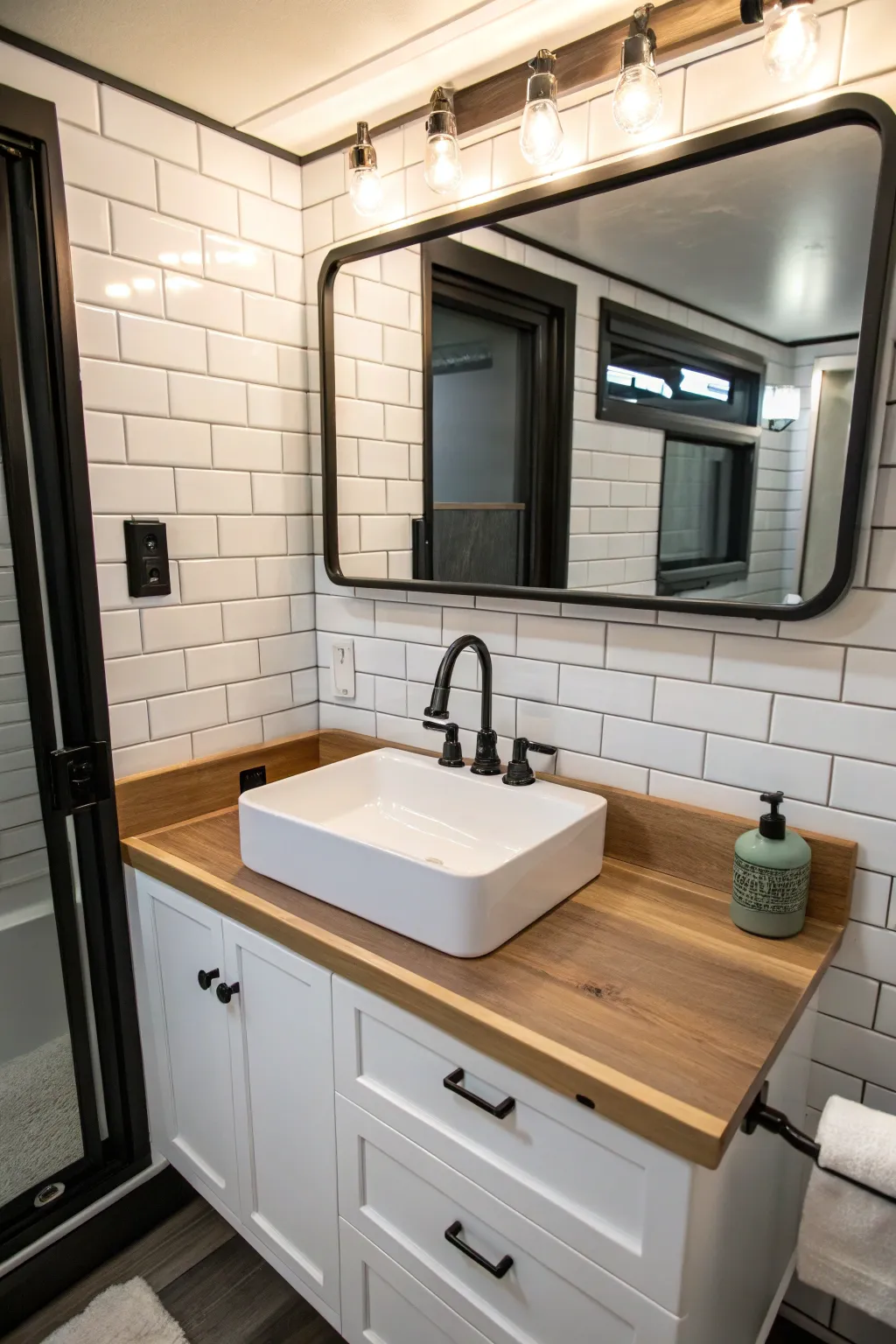 Transform your trailer bathroom with a touch of modern elegance.