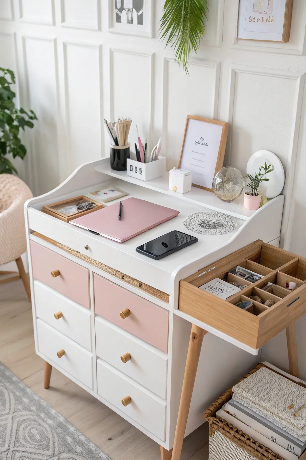 Transform your space with a touch of Scandinavian elegance—repurpose your changing table into the perfect office organizer.