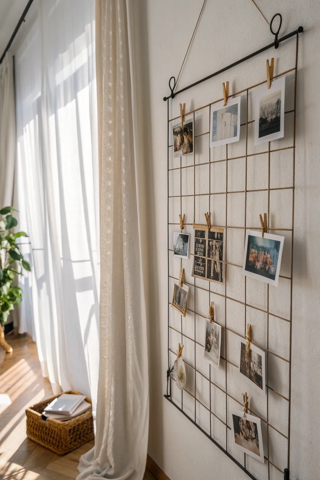 Transform your space with a touch of nostalgia and simplicity using a crib spring photo display wall.
