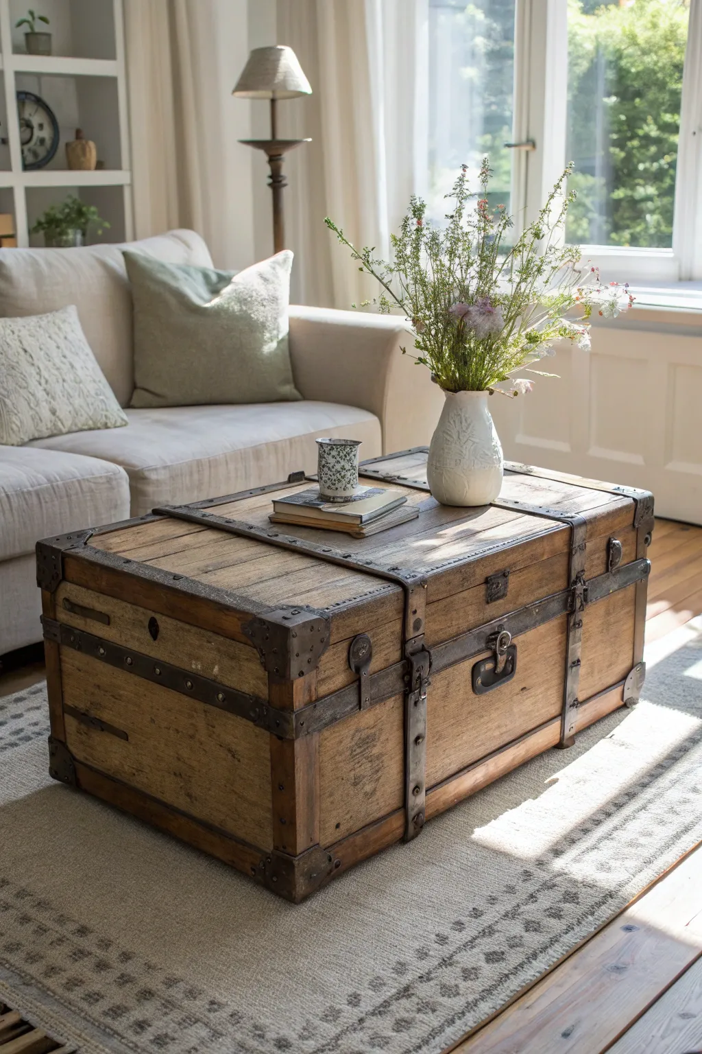 Transform your living room with a vintage trunk coffee table—where style meets practicality.