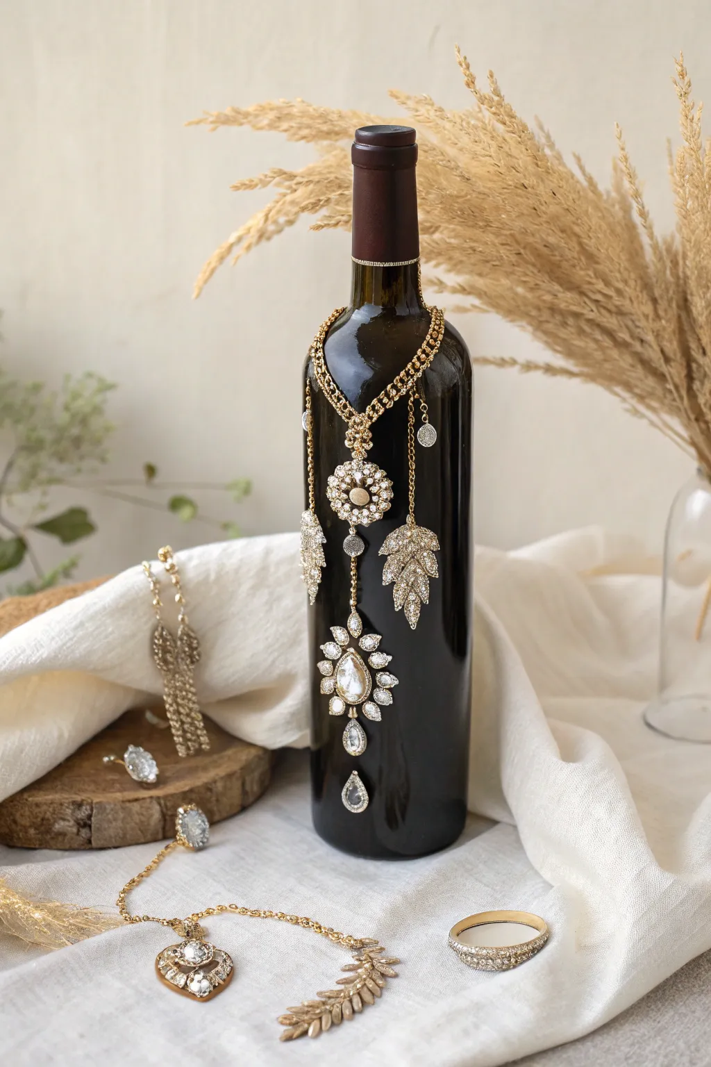 Turn your old wine bottles into stunning art pieces with a touch of sparkle. #RepurposedBeauty