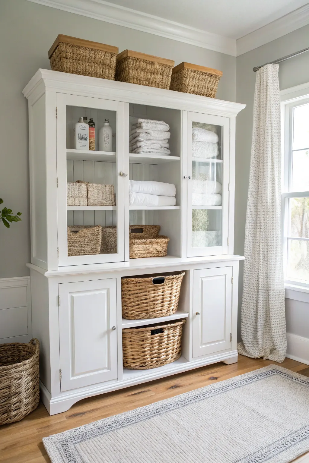 Turn your laundry day into a serene experience with this minimalist chic china cabinet organizer!