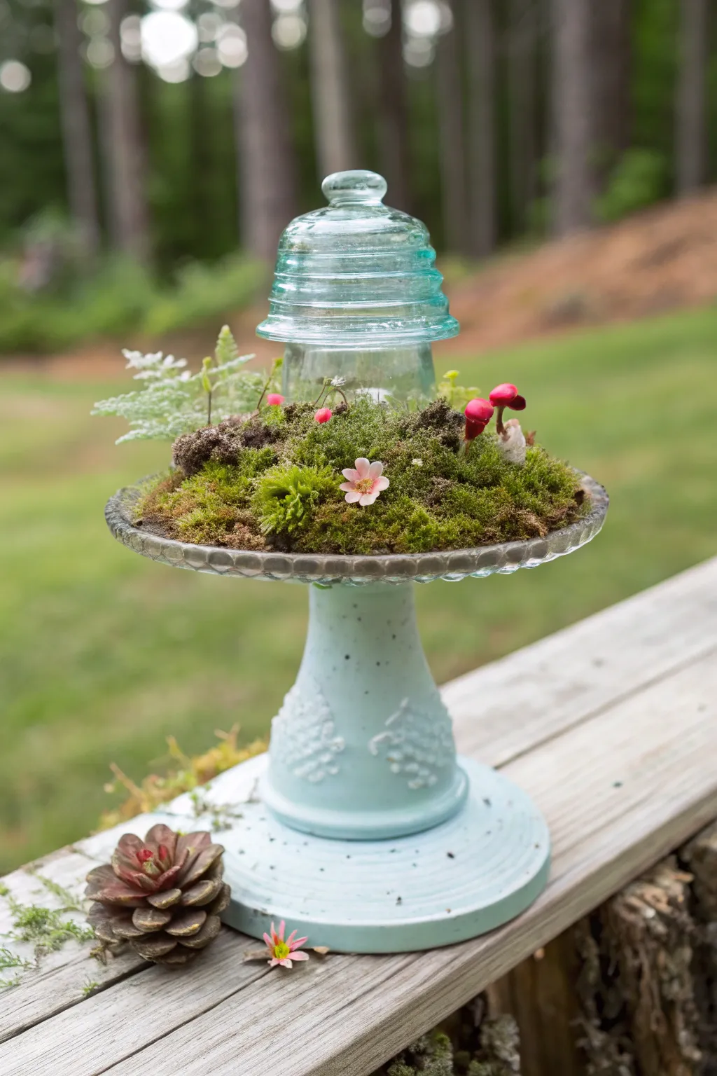 Transform vintage glass insulators into enchanting fairy garden toadstools—where whimsy meets minimalism.