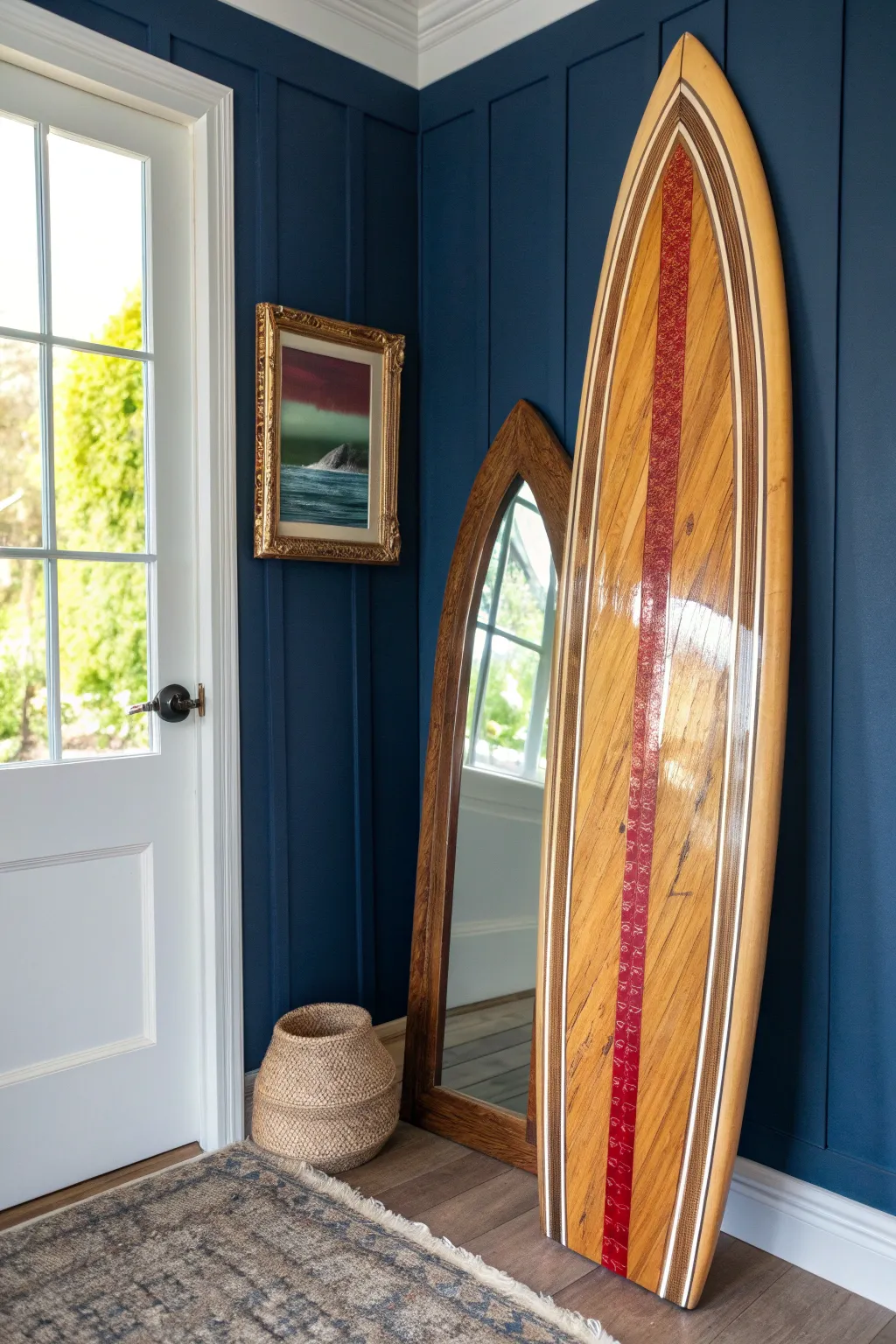 Transform your space with this stunning surfboard mirror frame—where artistry meets nautical charm.