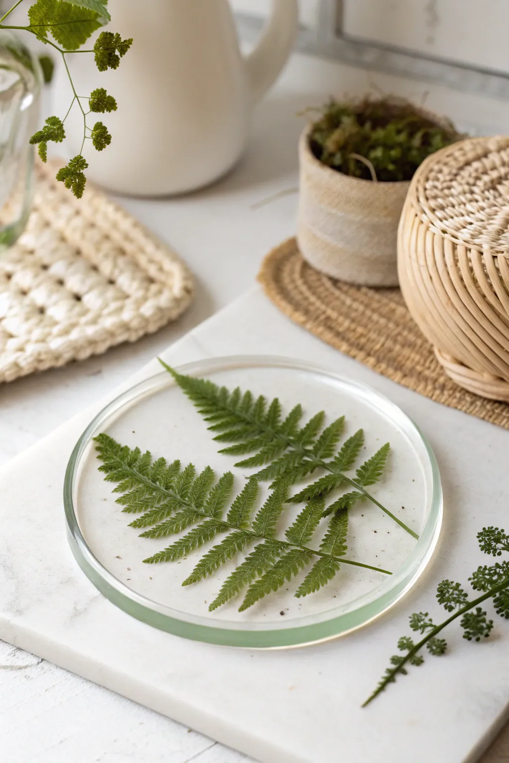 Embrace nature's elegance with a serene botanical leaf coaster.