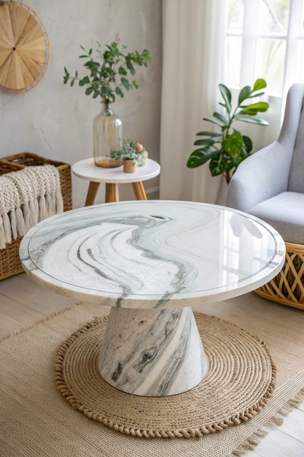 Elevate your space with the timeless elegance of a marble-effect resin table.
