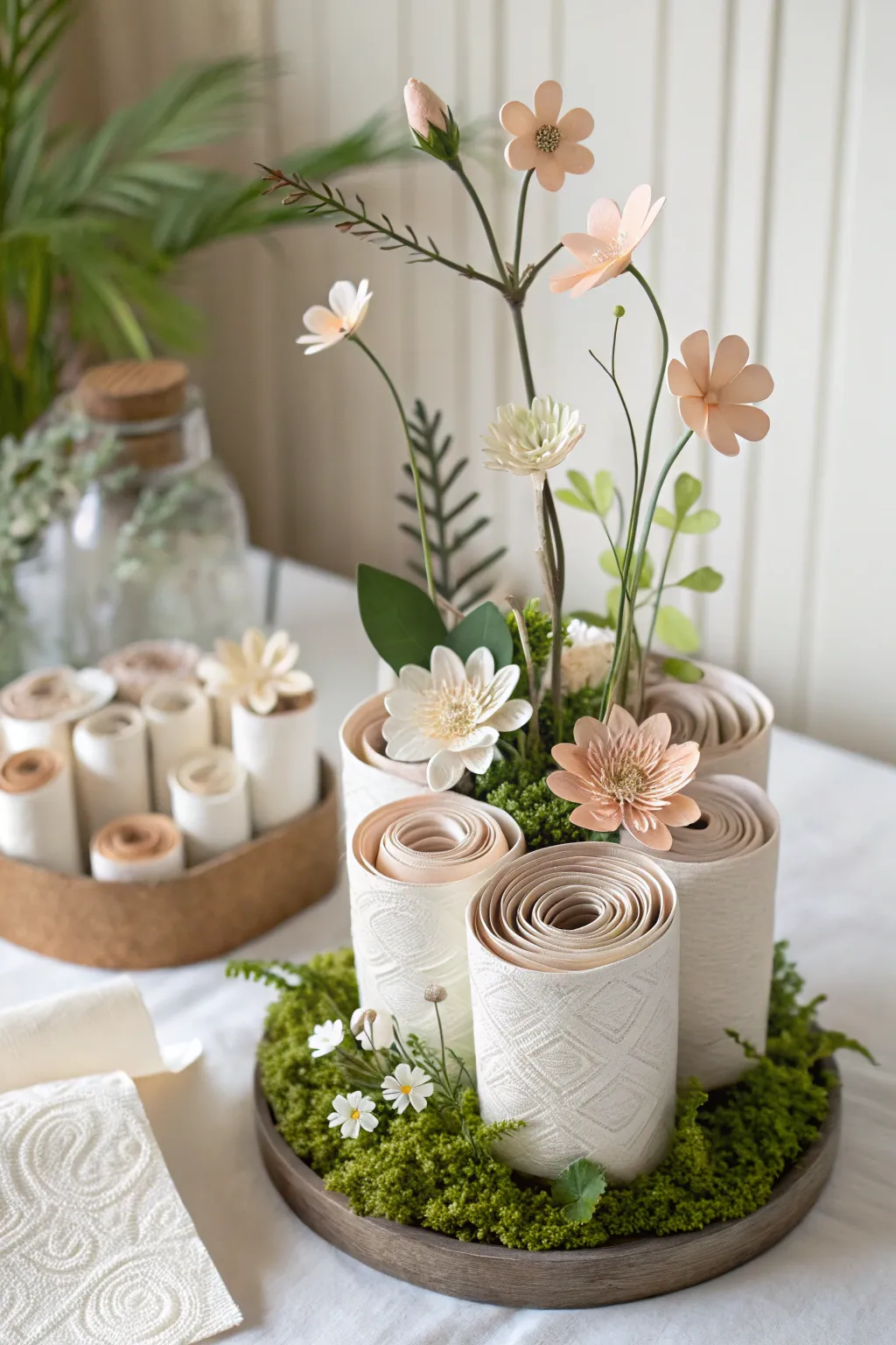 Bring the outdoors in with a serene paper garden, a blend of minimalist elegance and bohemian warmth.