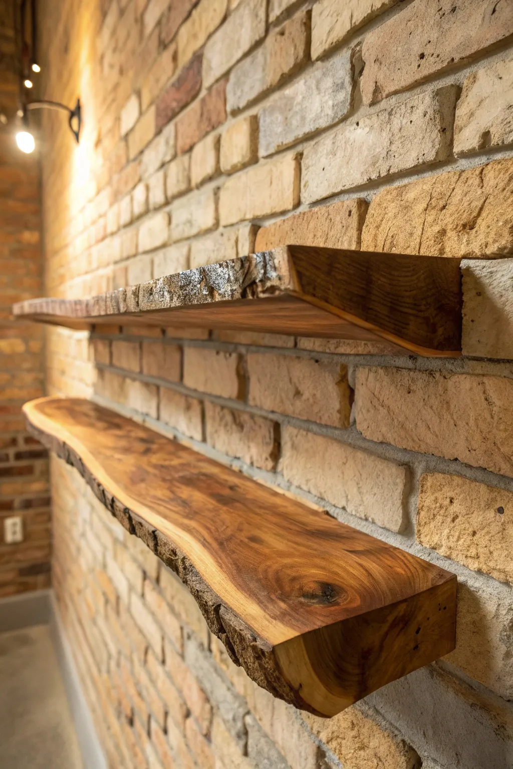 Elevate your space with the timeless beauty of a live-edge wood shelf.