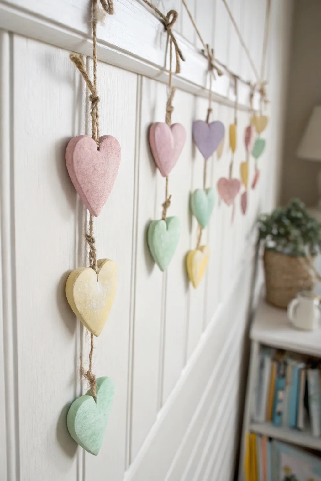 Add a touch of love and color to your space with this charming pastel salt dough garland, perfect for a minimalist Valentine’s decor.