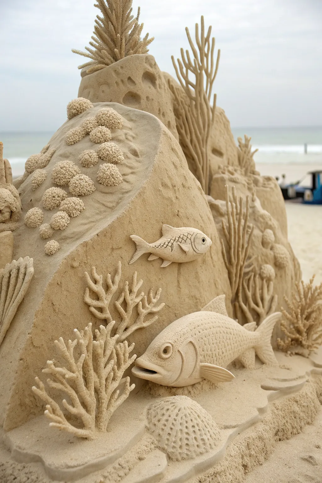 Dive into the ocean's embrace with this exquisite sand sculpture, where minimalism meets marine magic.