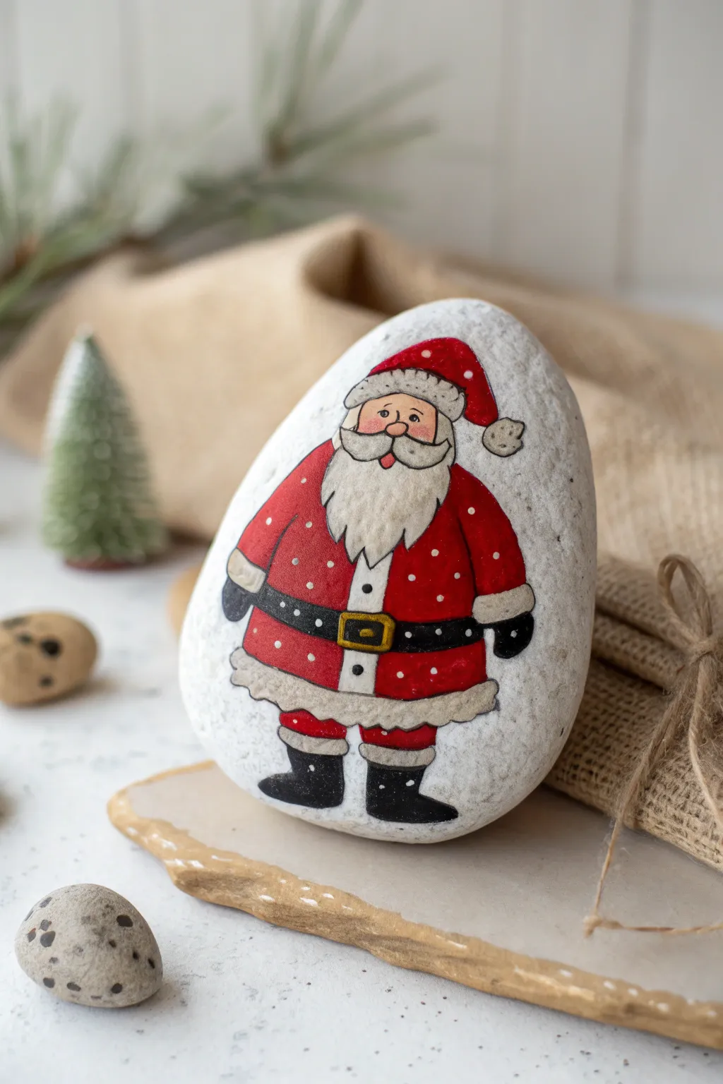Bring festive joy into your decor with this charming full-body Santa Claus rock art!