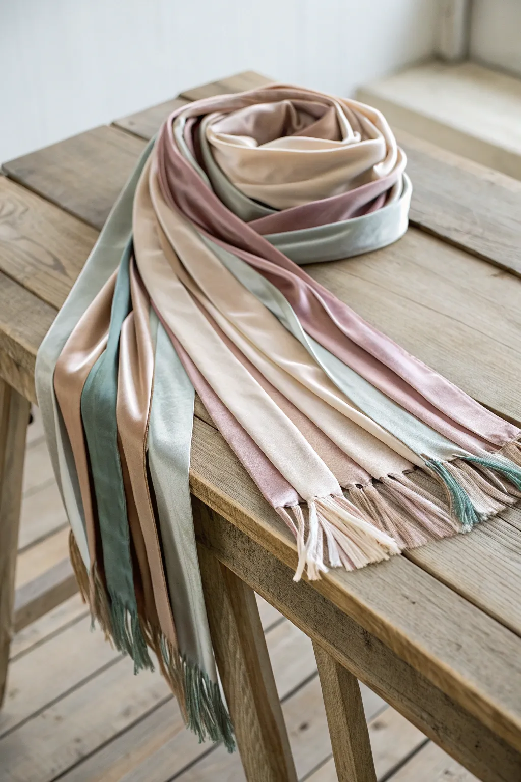 Elevate your scarf game with luxurious ribbon fringe details. Discover the art of simplicity and elegance.