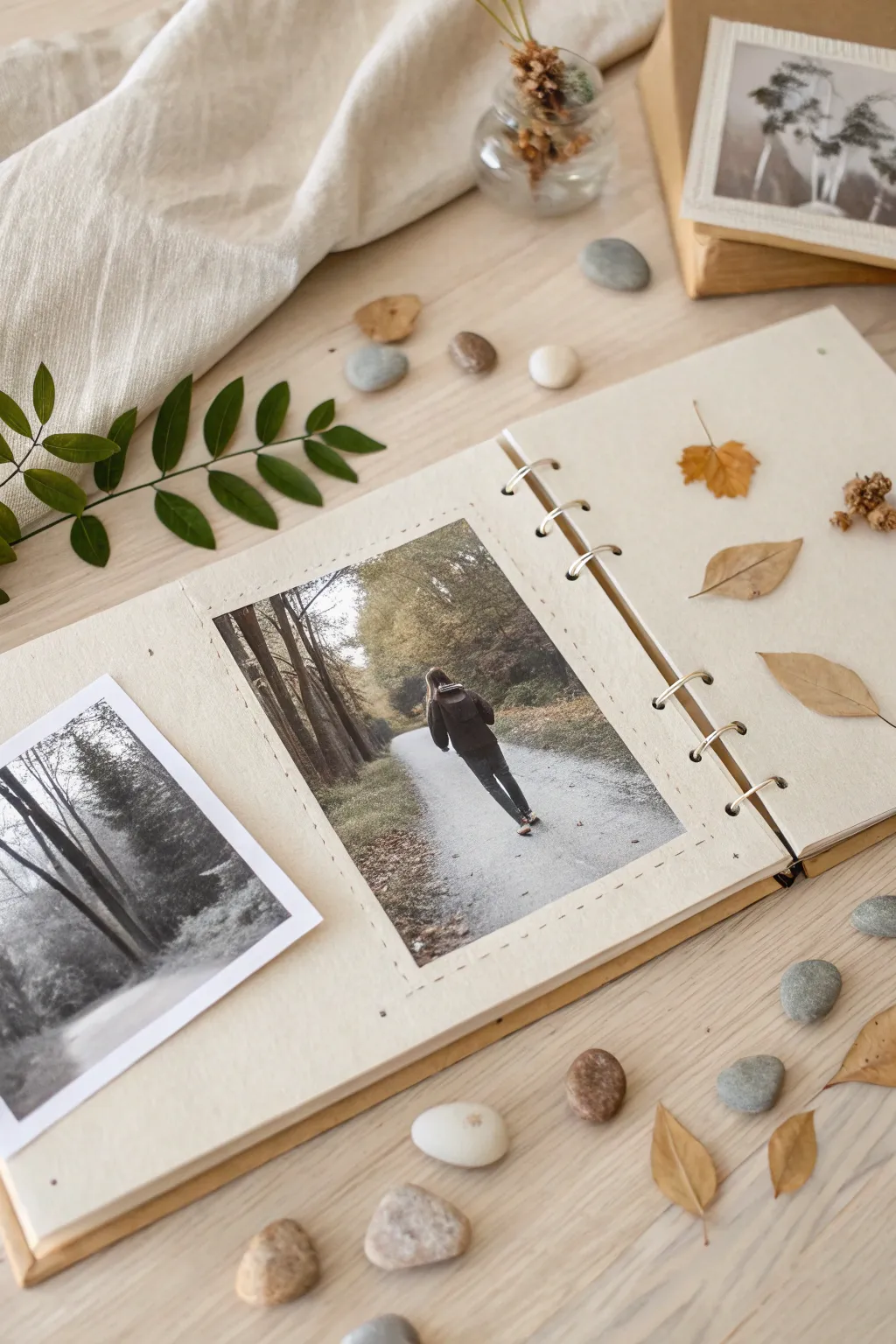 Capture the essence of your nature walks with a minimalist scrapbook that brings the beauty of the outdoors into your memories.
