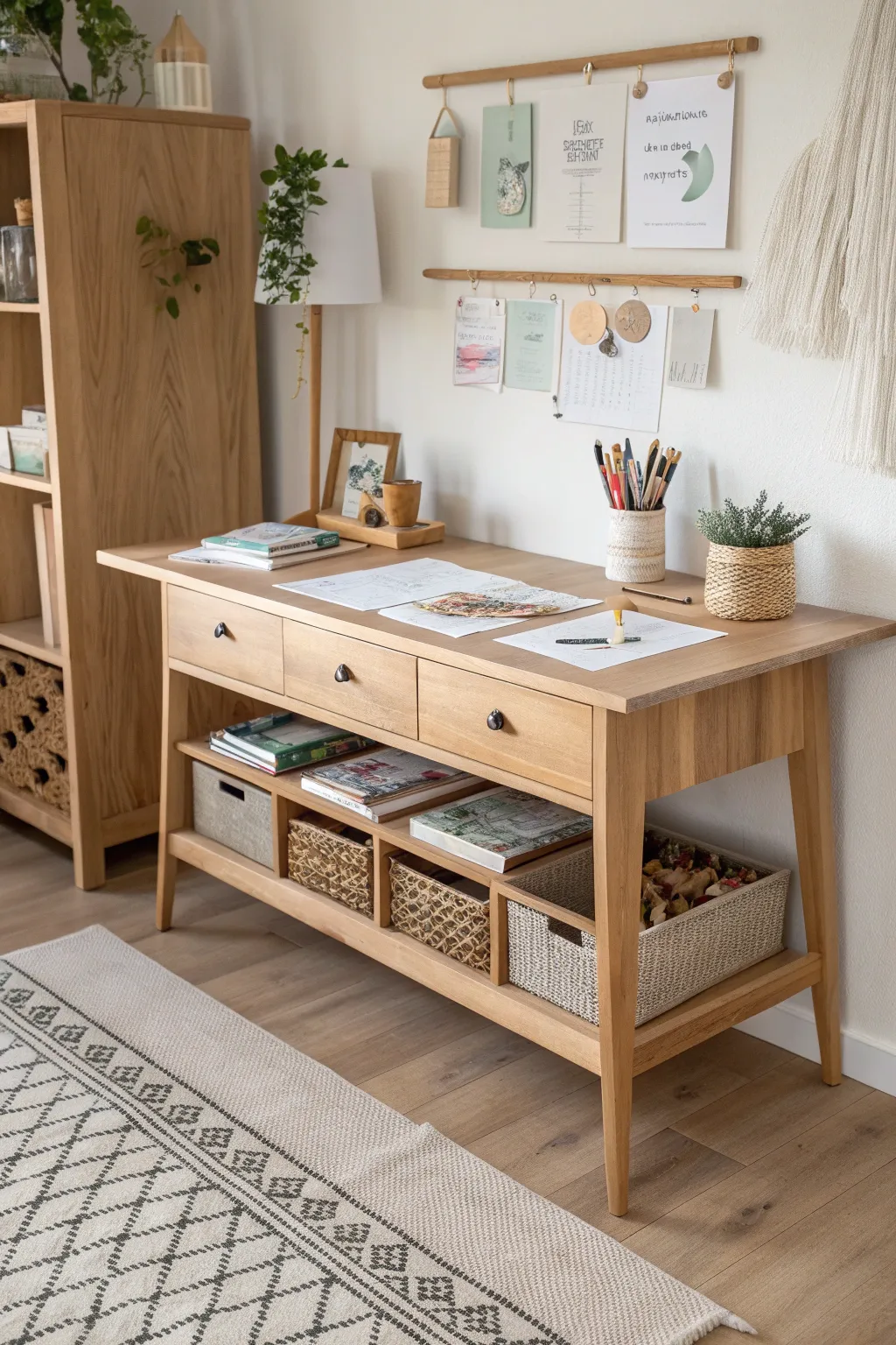 Elevate your crafting with a minimalist table that keeps creativity at your fingertips.