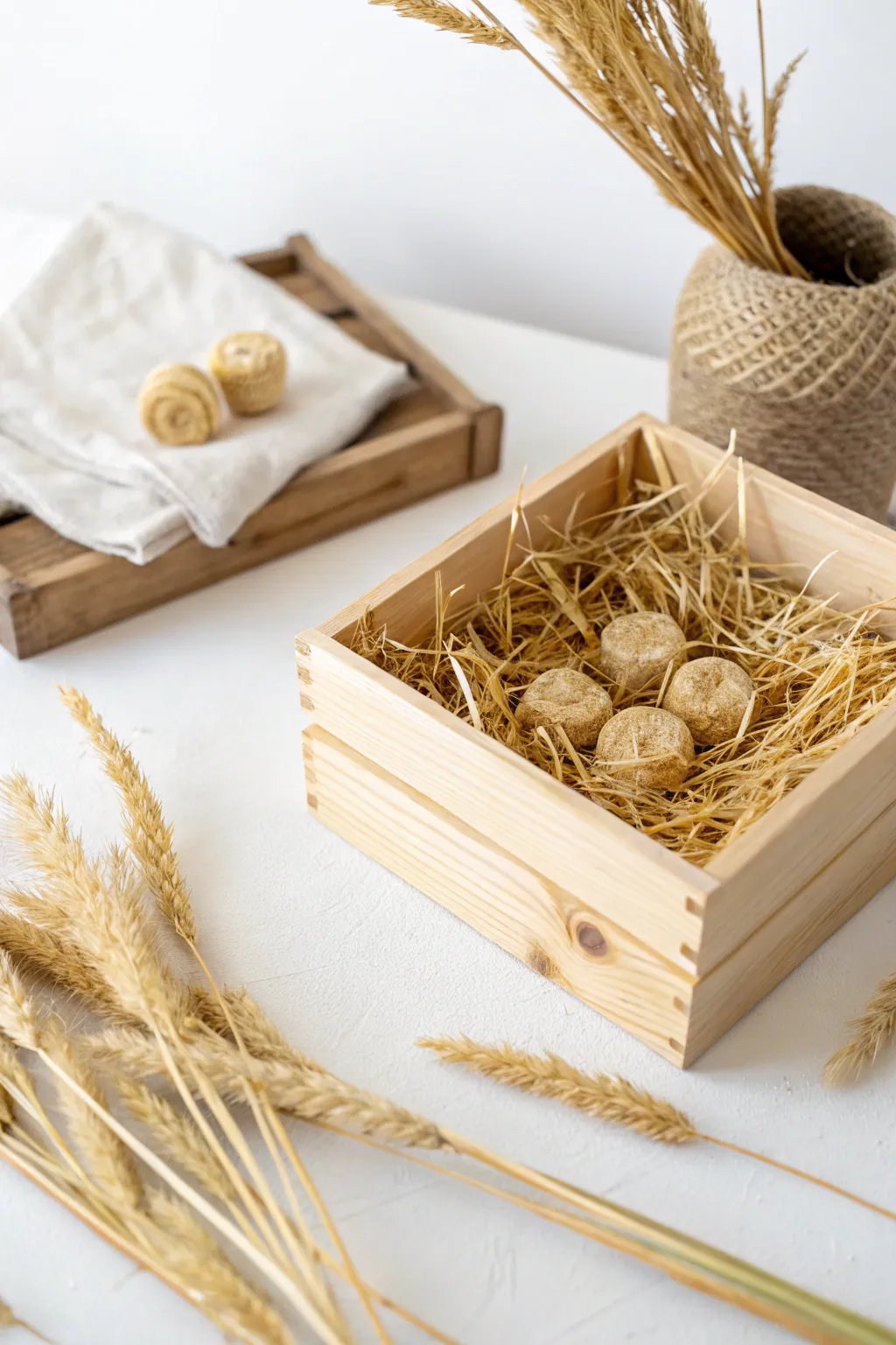 Embrace the warmth of a golden wheat field with this beautifully crafted sensory bin, perfect for adding a touch of rustic charm to your space.