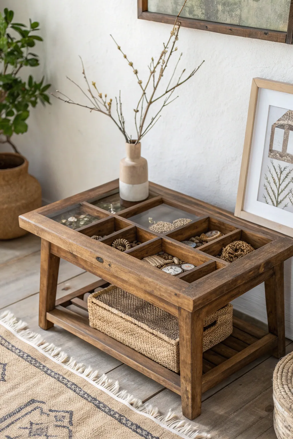 Embrace the beauty of simplicity with this handcrafted rustic wooden shadow box table.
