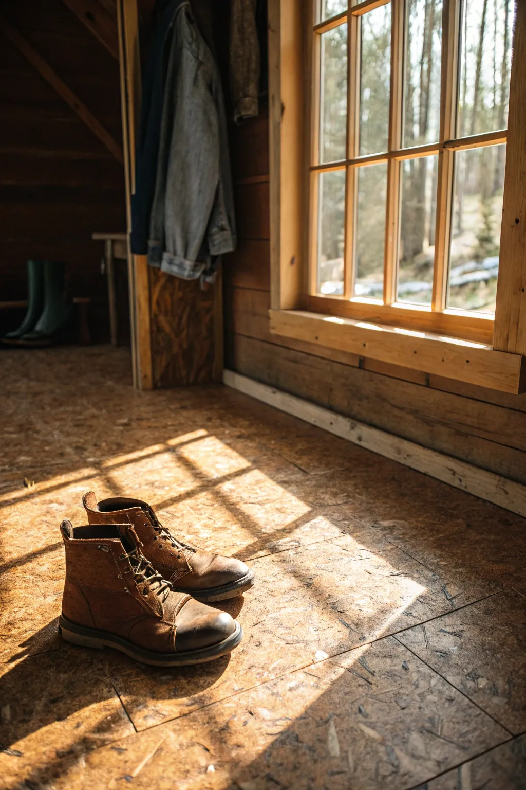 Step into comfort and style with a cork floor that transforms any shed into a cozy retreat.