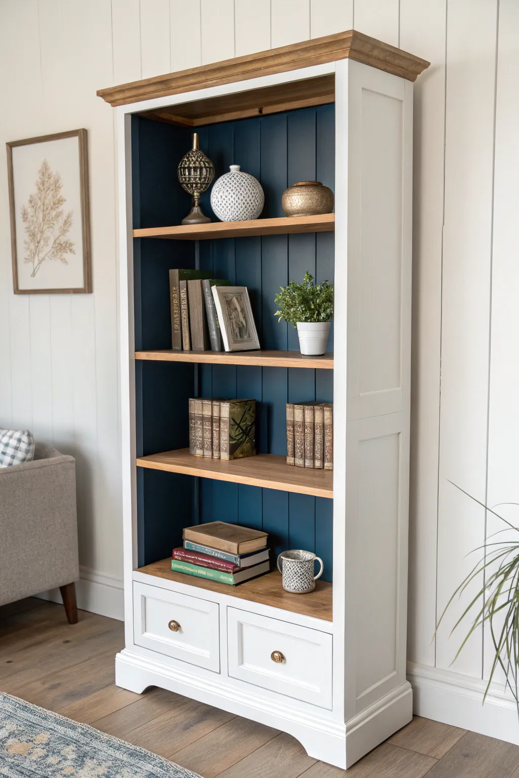 Transform your space with a touch of artistry: embrace the elegance of two-tone shelves.