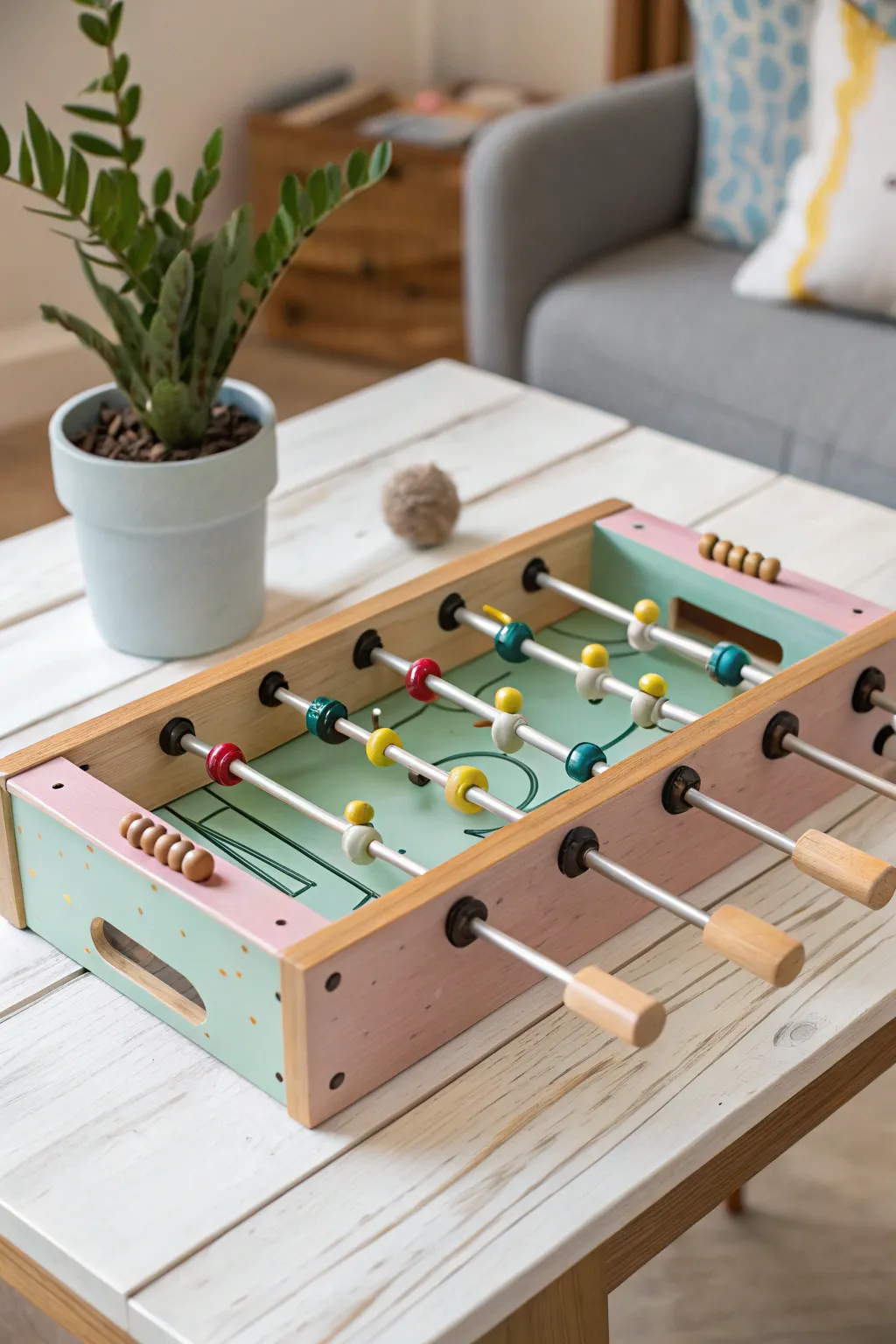 Bring family fun to life with this charming homemade foosball game, crafted with care and a touch of minimalist elegance.