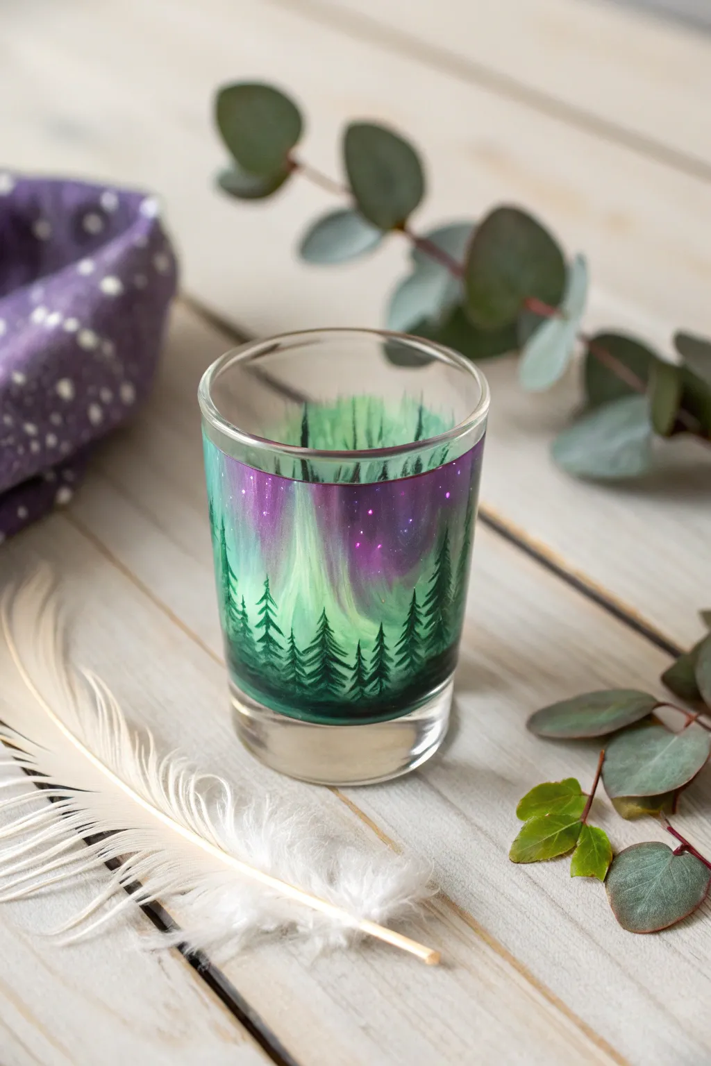 Capture the enchanting beauty of the Northern Lights in a shot glass, where simplicity meets artistry.
