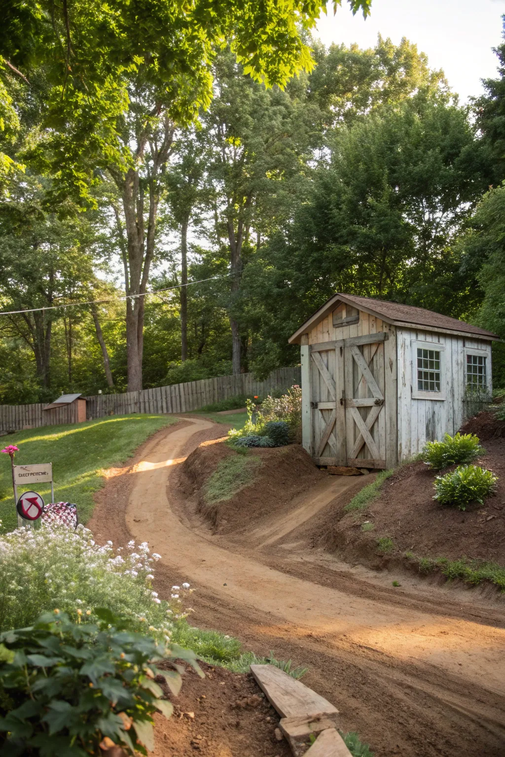 Revamp your backyard into a rustic motocross haven with natural features!