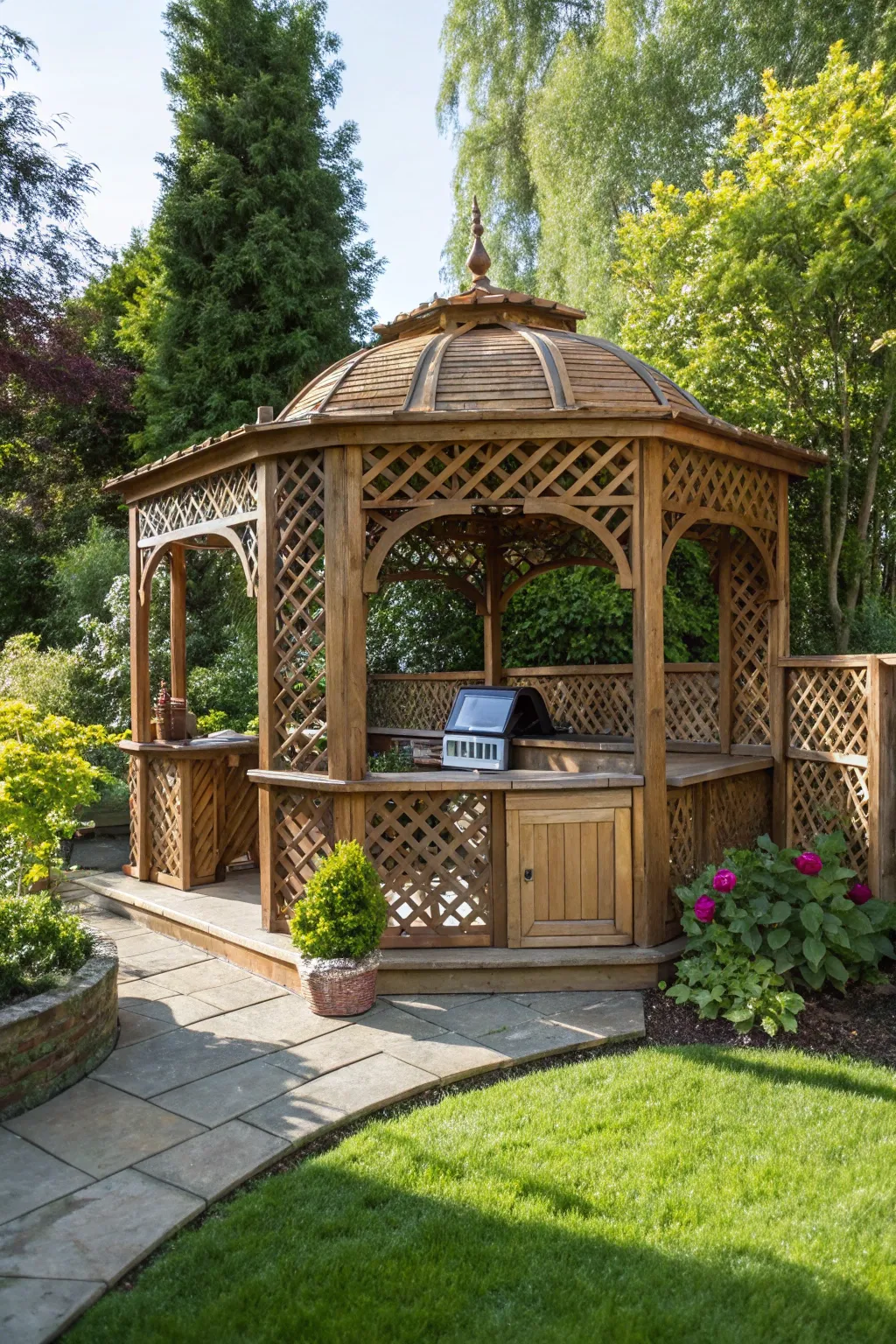 Transform your backyard into a grilling paradise with a stunning gazebo centerpiece.