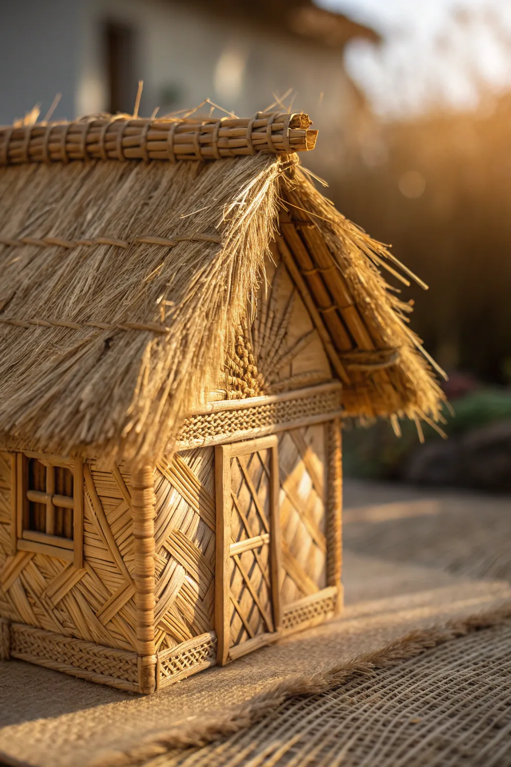 Add a touch of whimsy with a beautifully crafted miniature thatched roof.