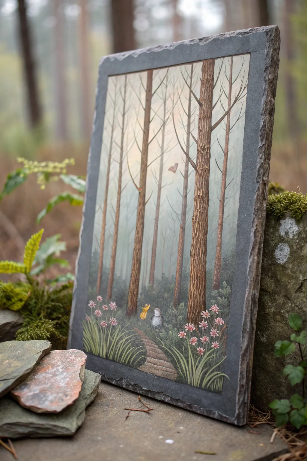 Escape into a fairytale forest with this enchanting slate painting. 🌳✨ #MysticalArt #MinimalistBeauty