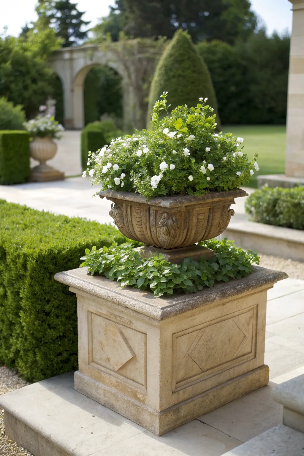 Elevate your garden's charm with simple tiers and natural beauty.