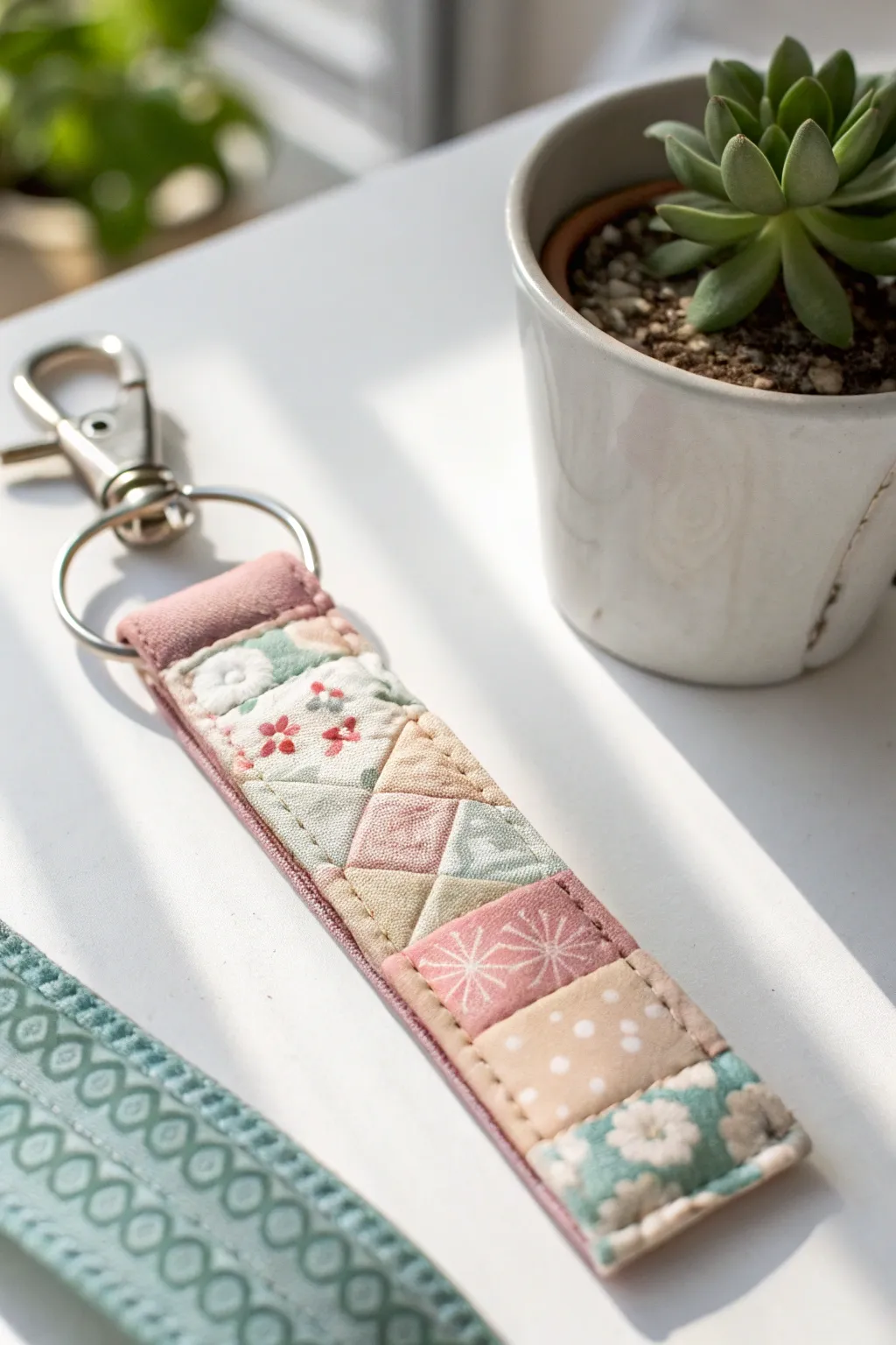 Elevate your keys with a handcrafted patchwork key fob, where simplicity meets style.