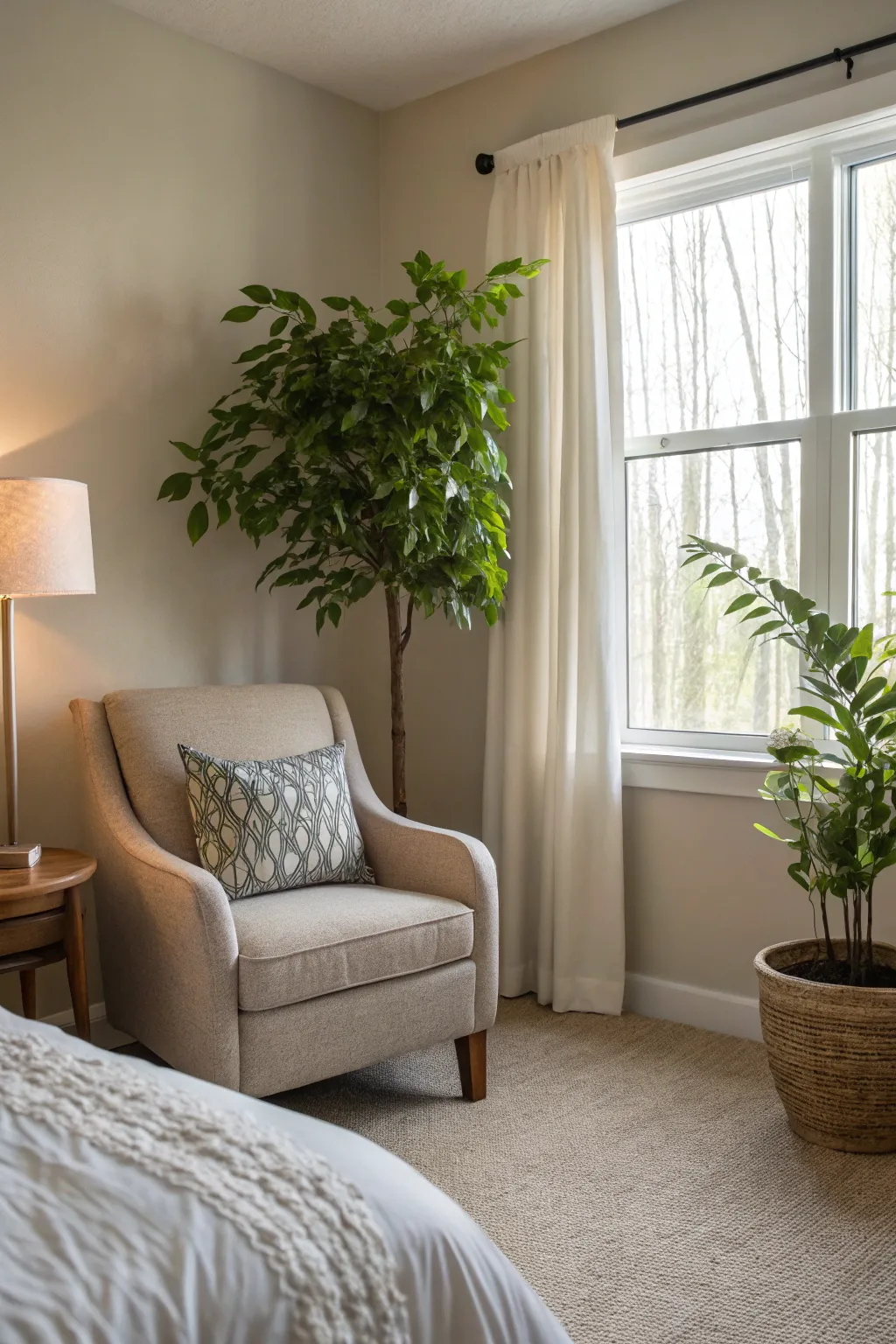 Plants bring life and energy to your bedroom sitting area.