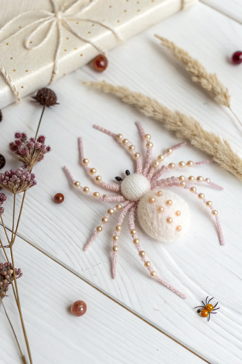 Delicate elegance: Felt and bead spiders that add a charming touch to any craft.
