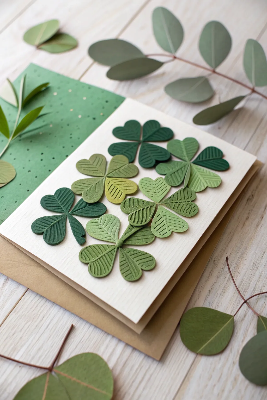 Embrace the beauty of nature with this layered leaf design for your St Patrick's Day cards. Simple, elegant, and perfectly crafted for a touch of boho charm.