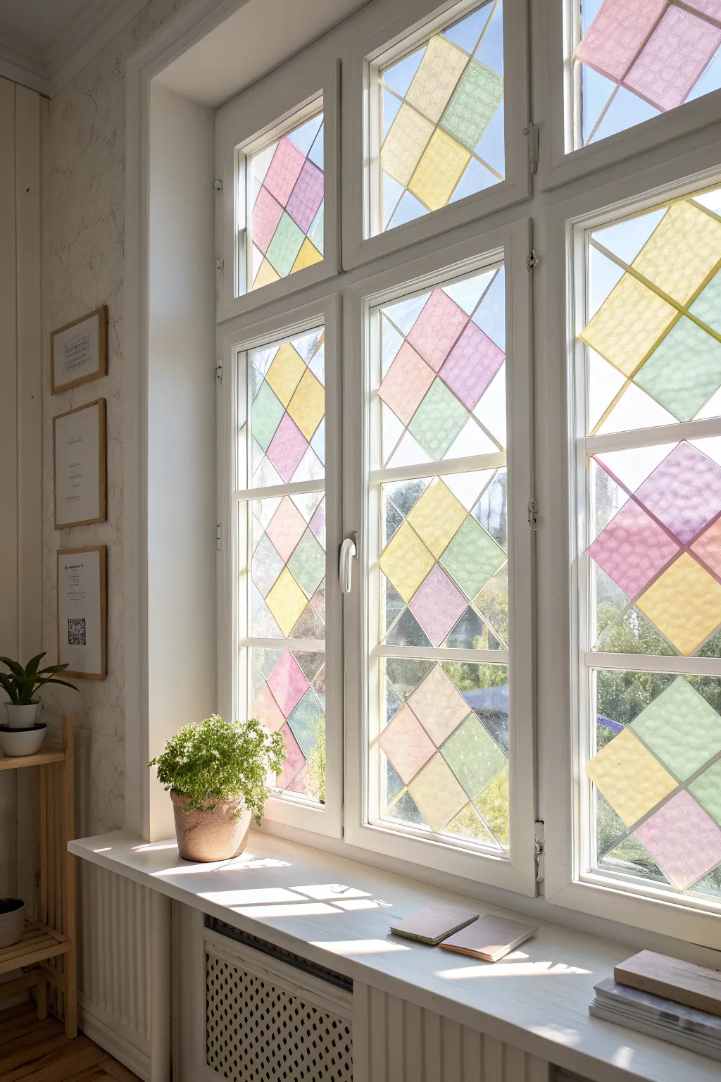 Transform your windows with sticky note art for a stunning stained glass effect.