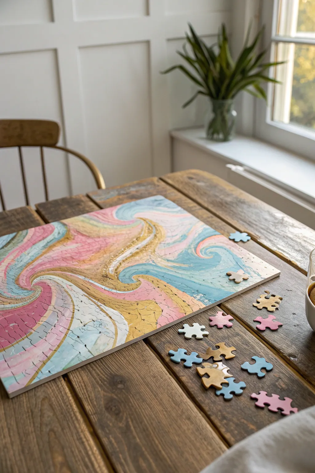 Transform your space with abstract art puzzles that double as decor. 🌿✨