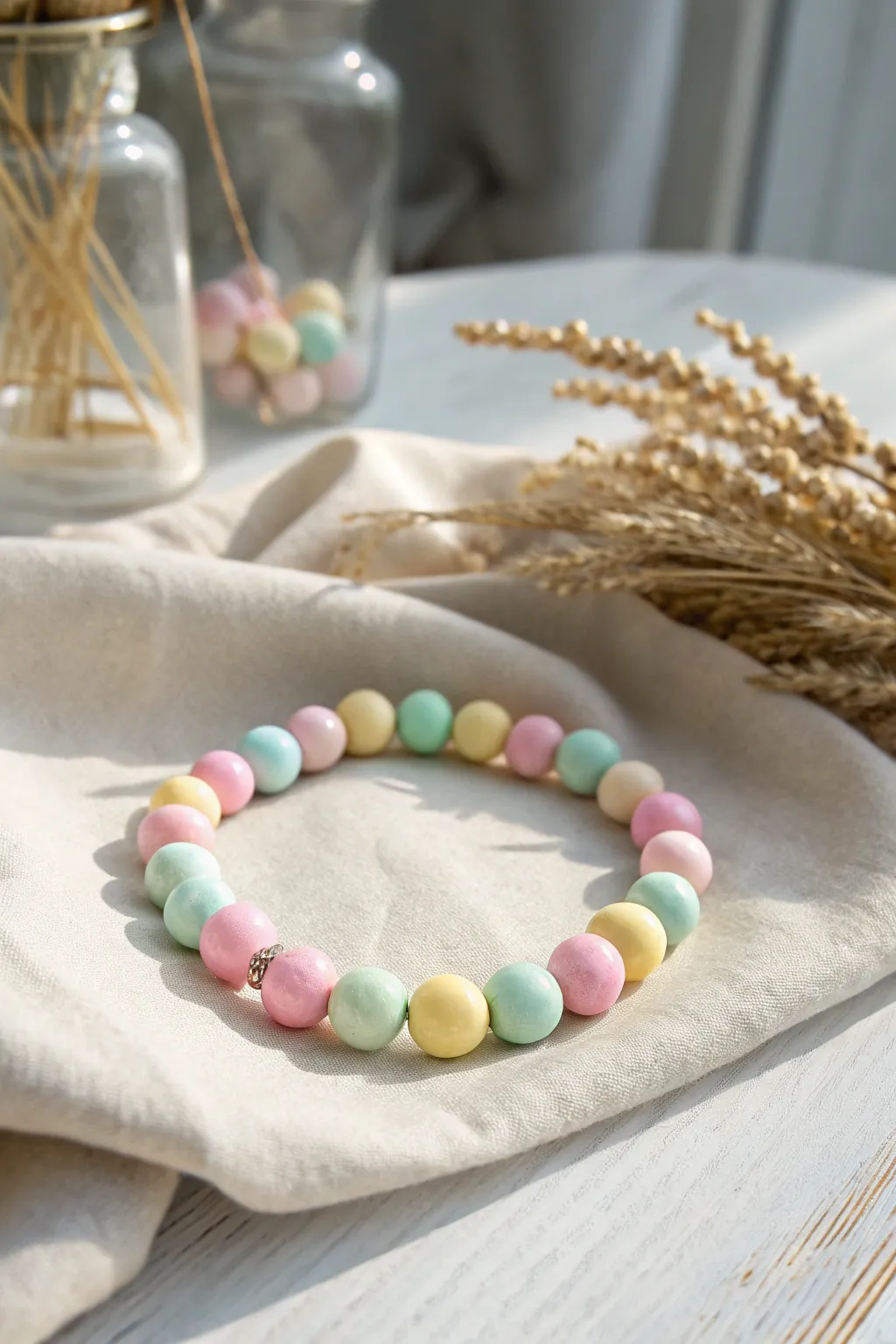 Add a touch of playful elegance to your summer style with candy-colored bead bracelets that evoke sweet memories.