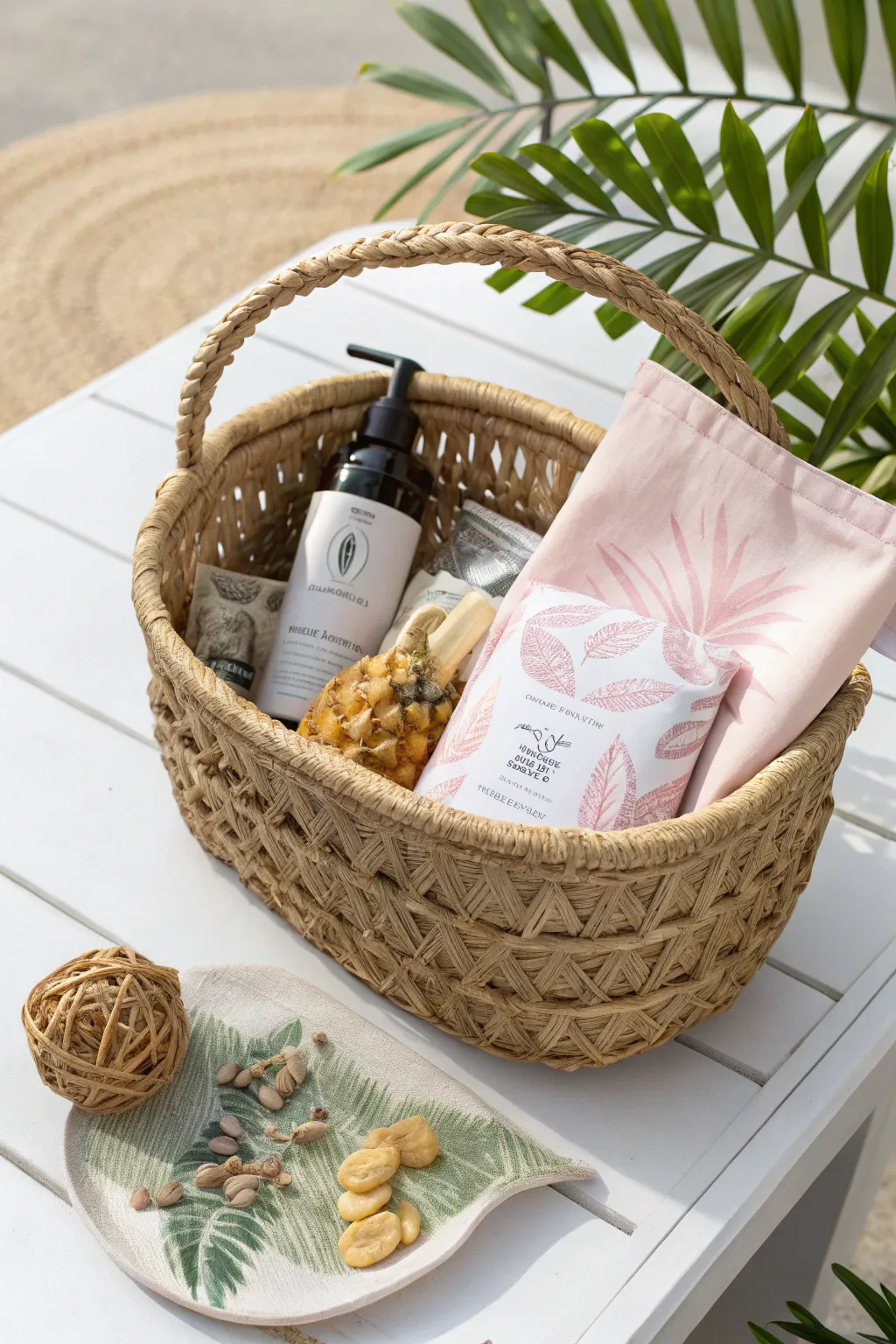 Escape to the tropics with this beautifully crafted summer gift basket.