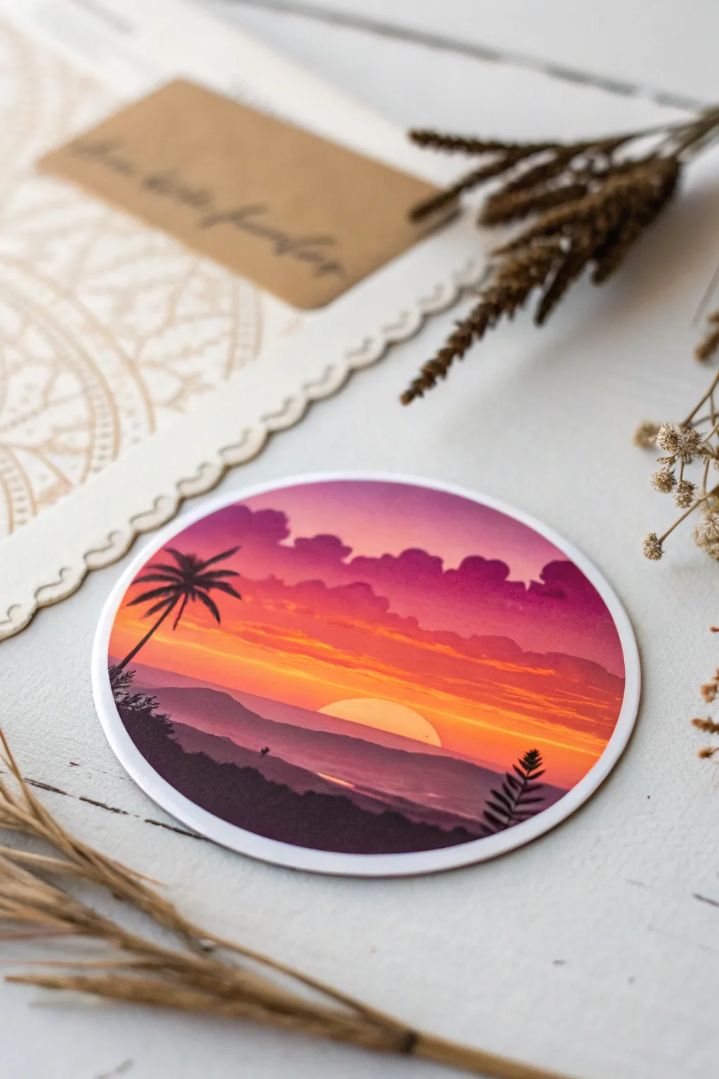 Embrace sunset vibes every day with this stunning summer sticker, adding warmth and beauty to your essentials.