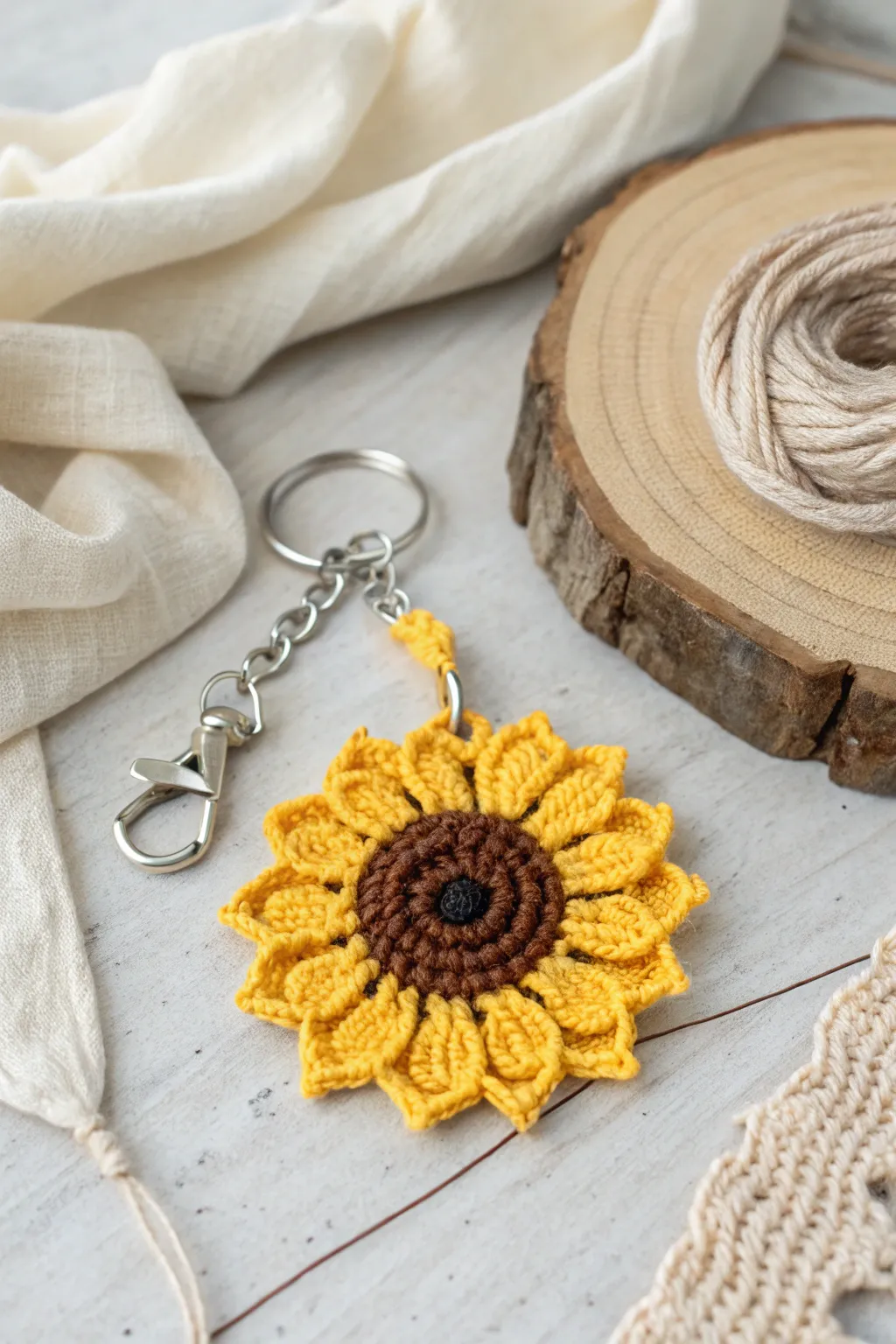 Brighten your day with a handmade sunflower keychain charm—perfect for adding a touch of sunshine to your keys!