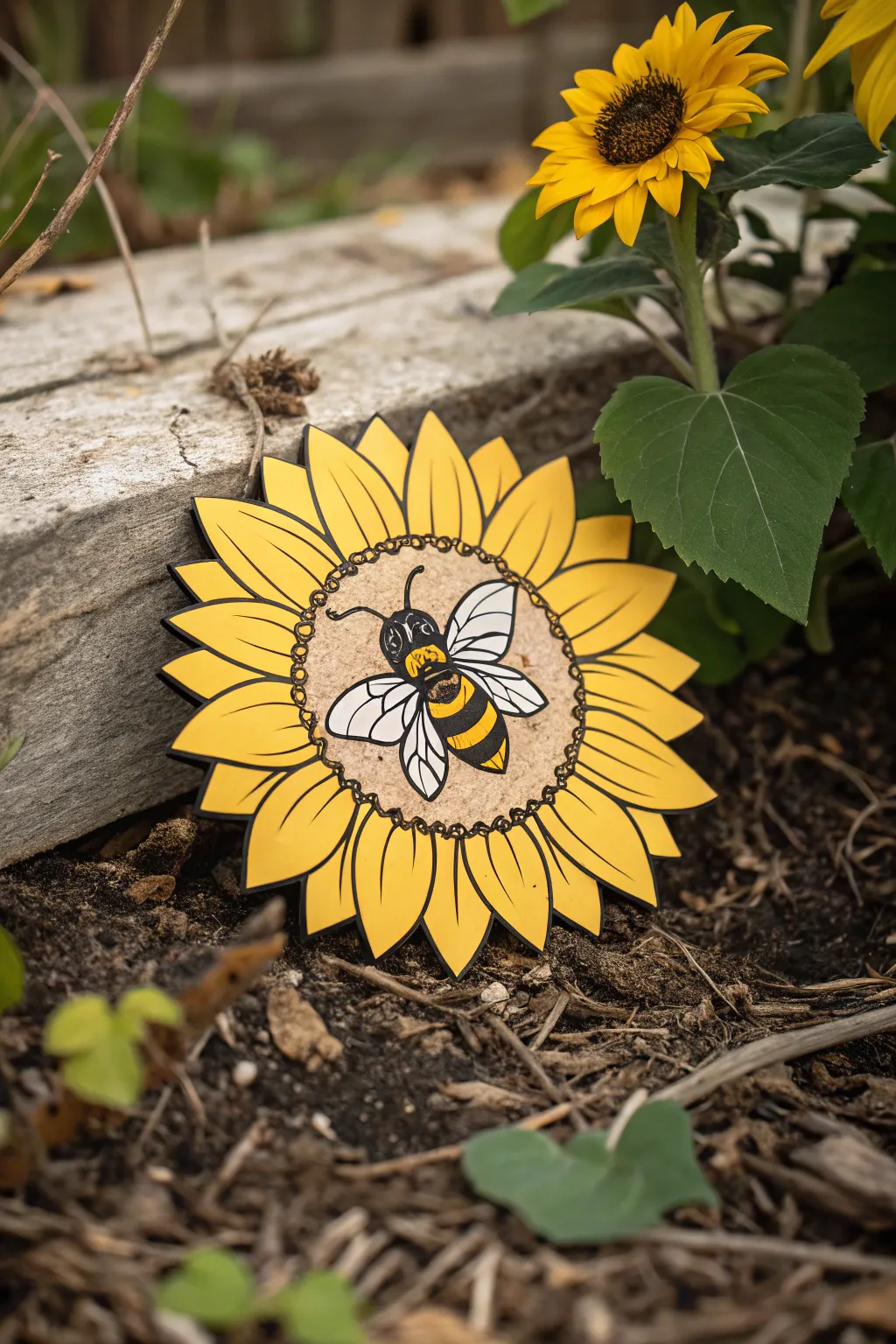 A lively combination of sunflower and bee for natural brands.
