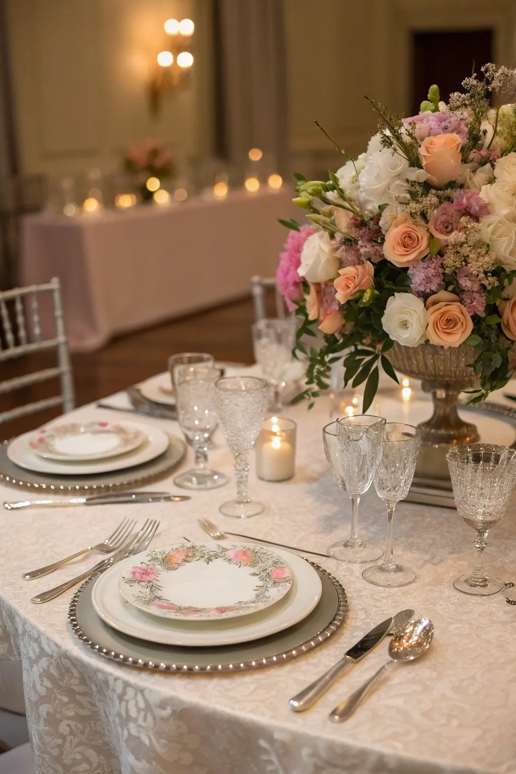 Glamorous table settings add sophistication and style to the dining experience.